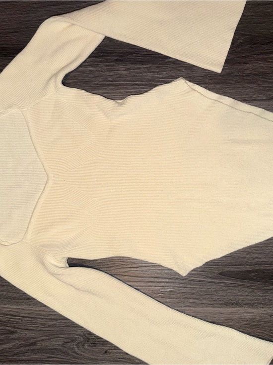 Tops - Cream Ribbed Long Sleeve Bodysuit